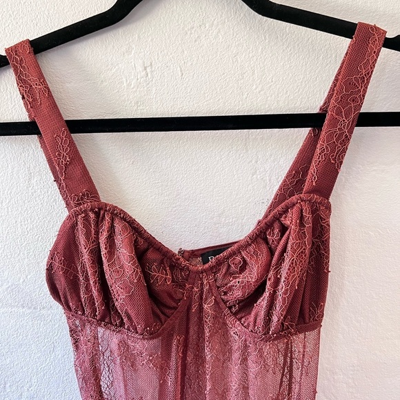 danielle bernstein sheer lace thong bodysuit burnt orange/warm brown 00 - Picture 5 of 8